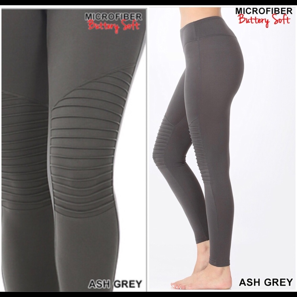 Ash Gray Moto Wide Waist Band Leggings